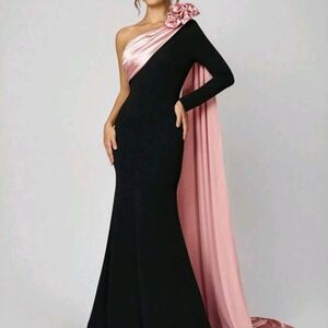 Asymmetrical Gold and Black Embellished Prom Gown